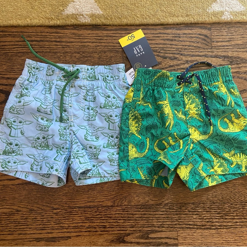 Lot of 2 Baby Gap Baby Yoda and Dinosaur swim trunks